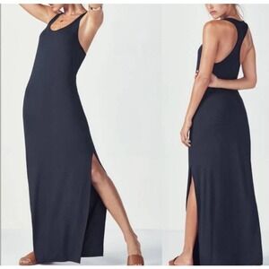 Fabletics Navy Blue Racerback Maxi Dress Side Slit Athleisure‎ Size S